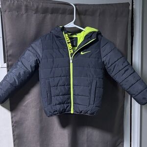 Nike Kids Puffer Jacket - Dark Gray and Neon Yellow